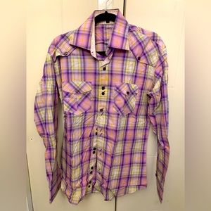 CLASSIC BUTTON UP DESIGNER BERTIGO DRESS SHIRT SIZE MEDIUM COLOUR VIOLET